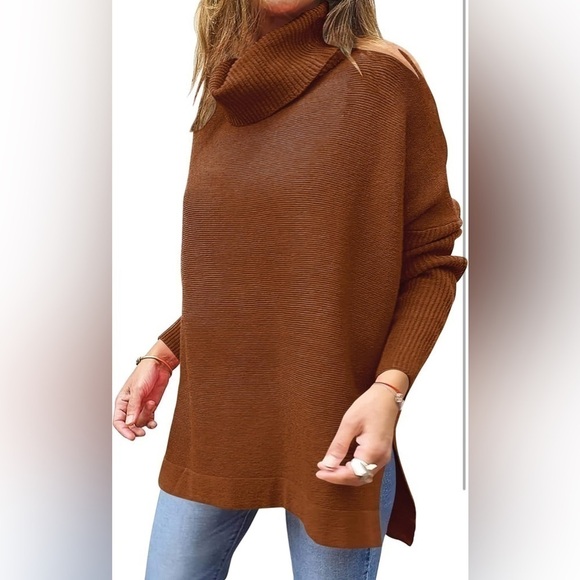 ANRABESS Women's Oversized Turtleneck Aubern Color - Picture 5 of 6